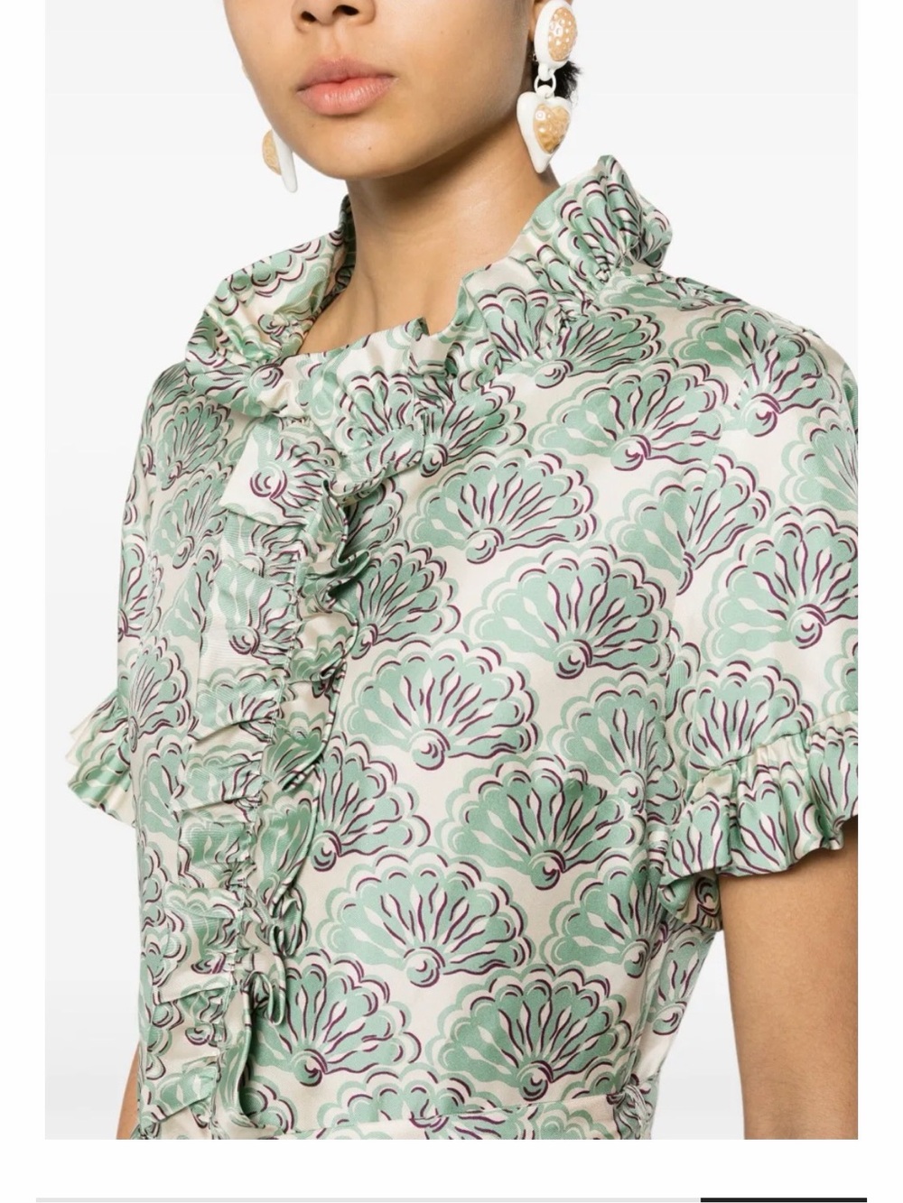 LA DoubleJ Mint and Cream Floral-Print Ruffle Maxi Dress